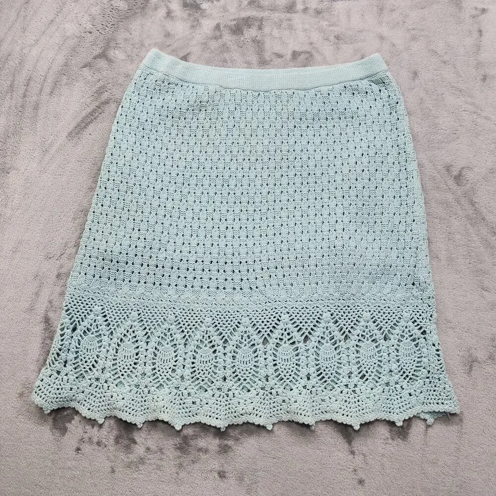 Athleta Skirt Womens L Blue Cutback Crochet Pull On Lined Stretch Cotton Boho